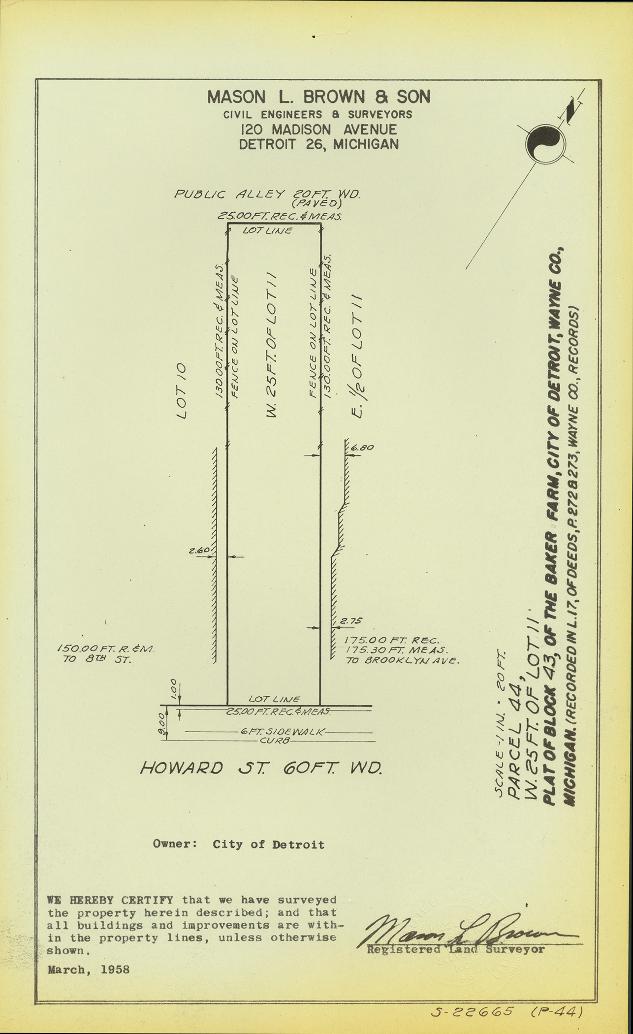 Plat map for property on Howard