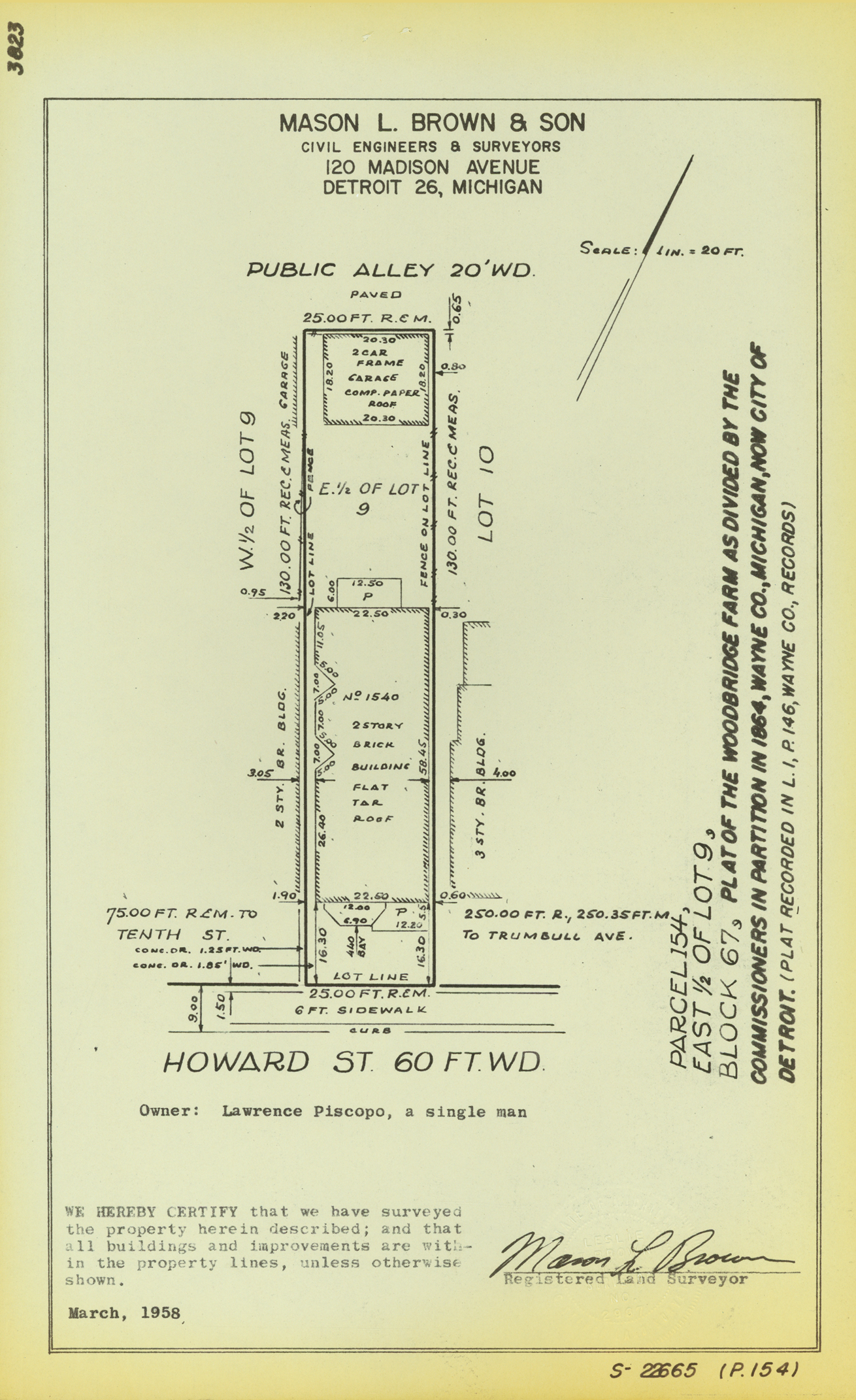 Plat map for property on Howard