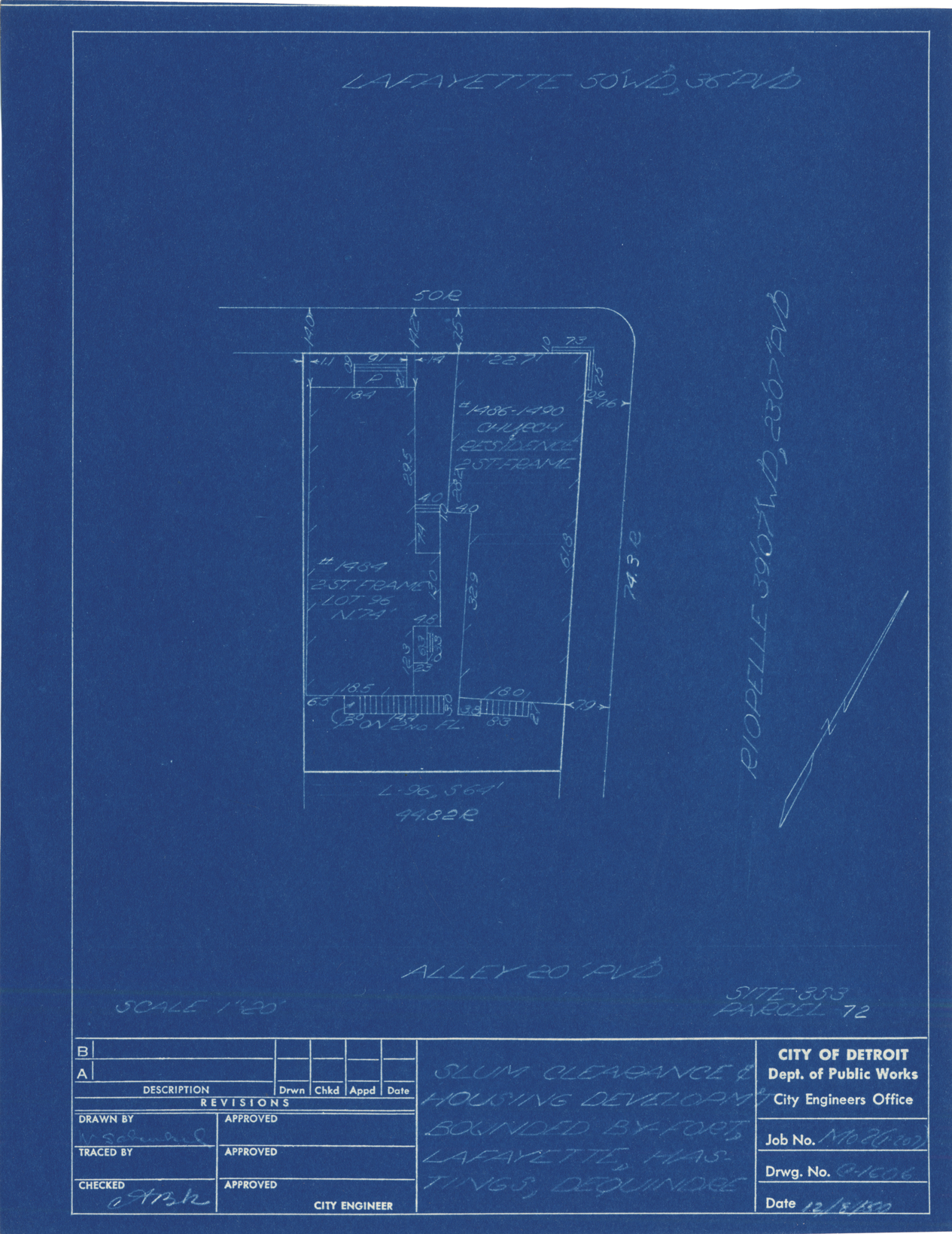 Plot plan for property on the corner of Lafayette and Riopelle