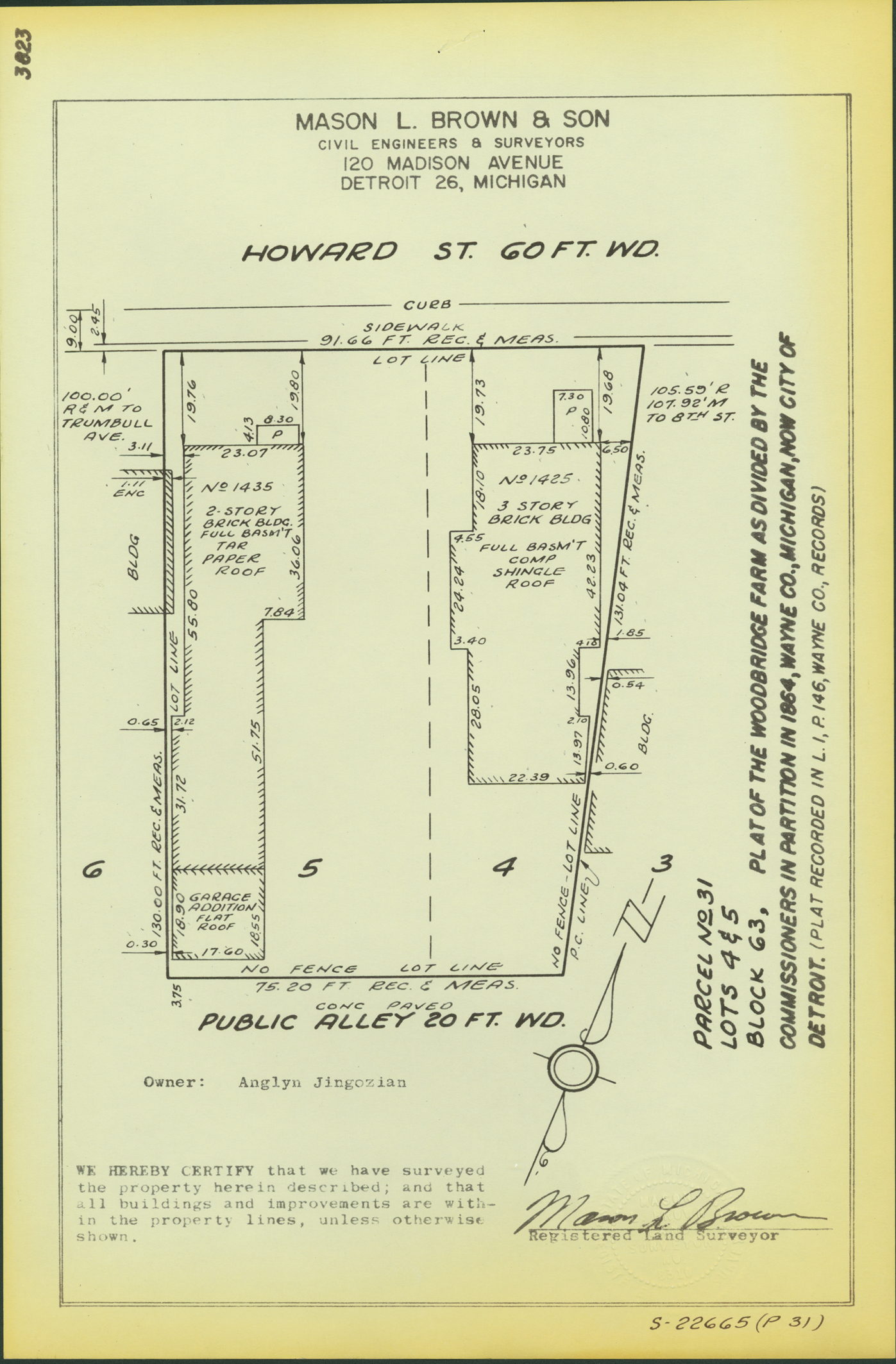Plat map for property on Howard