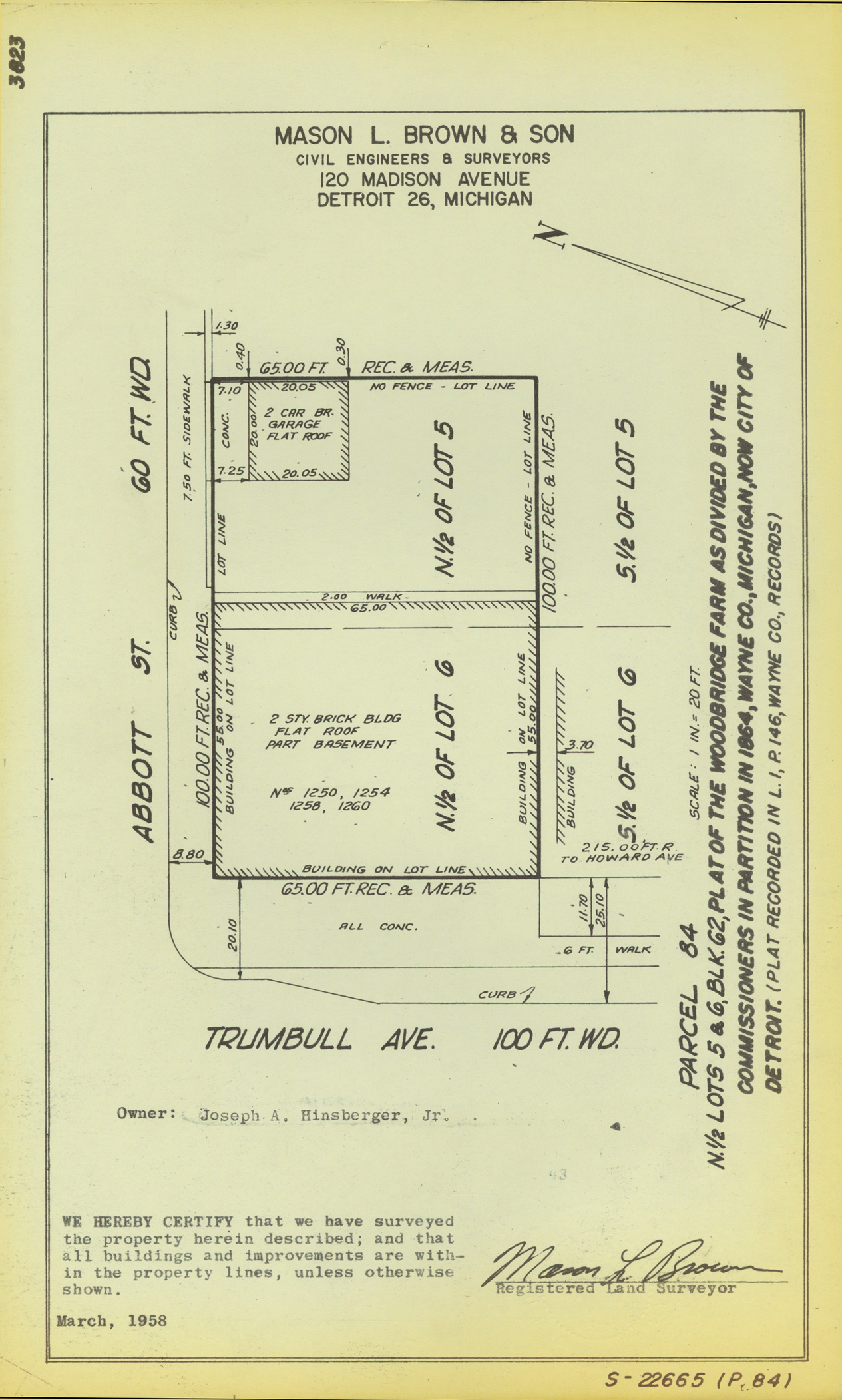 Plat map for property on the corner of Trumbull and Abbott
