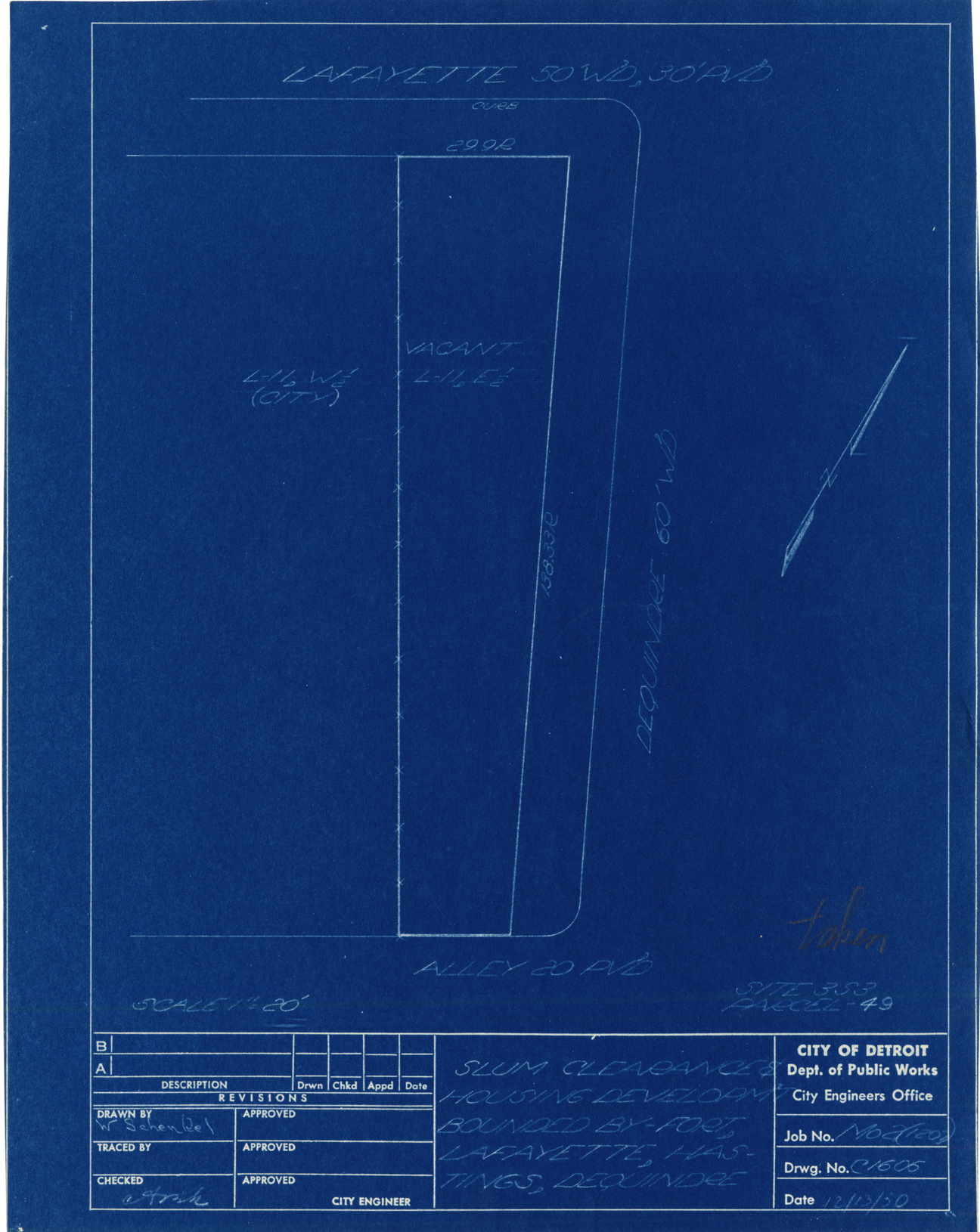 Plot plan for property on the corner of Lafayette and Dequindre