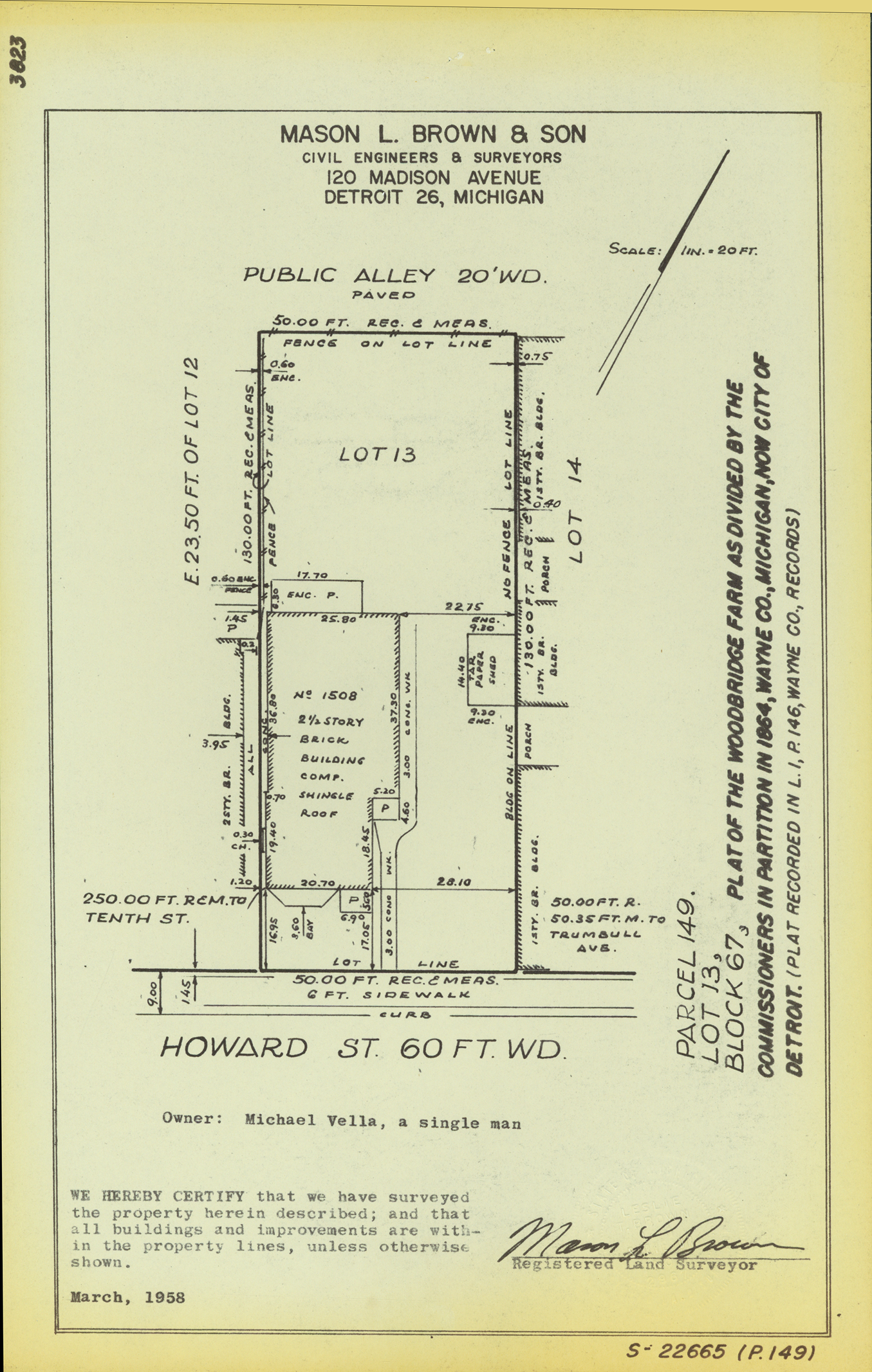 Plat map for property on Howard