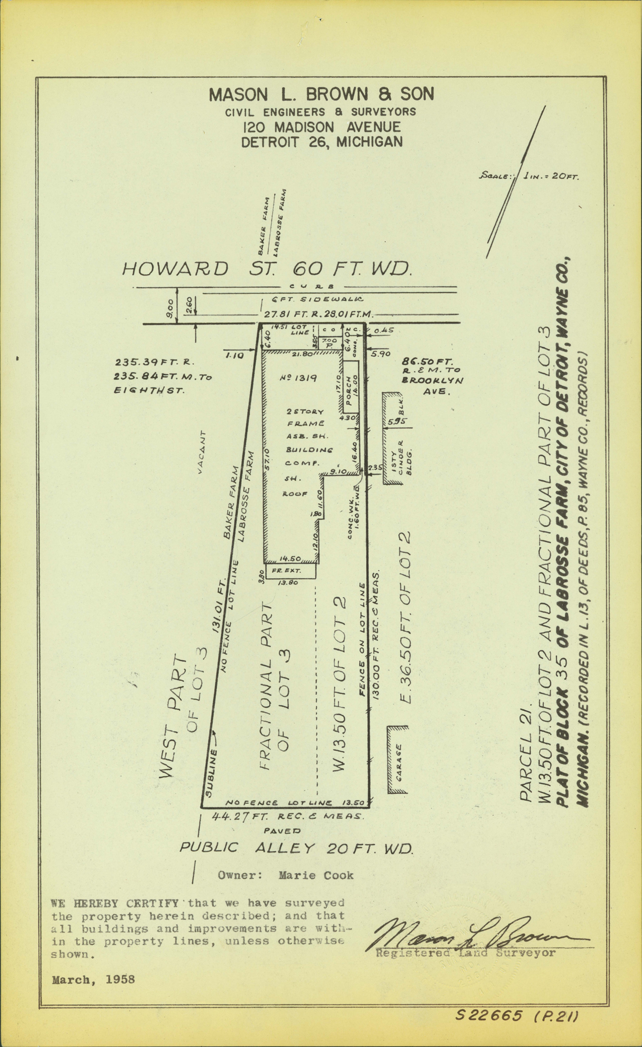 Plat map for property on Howard