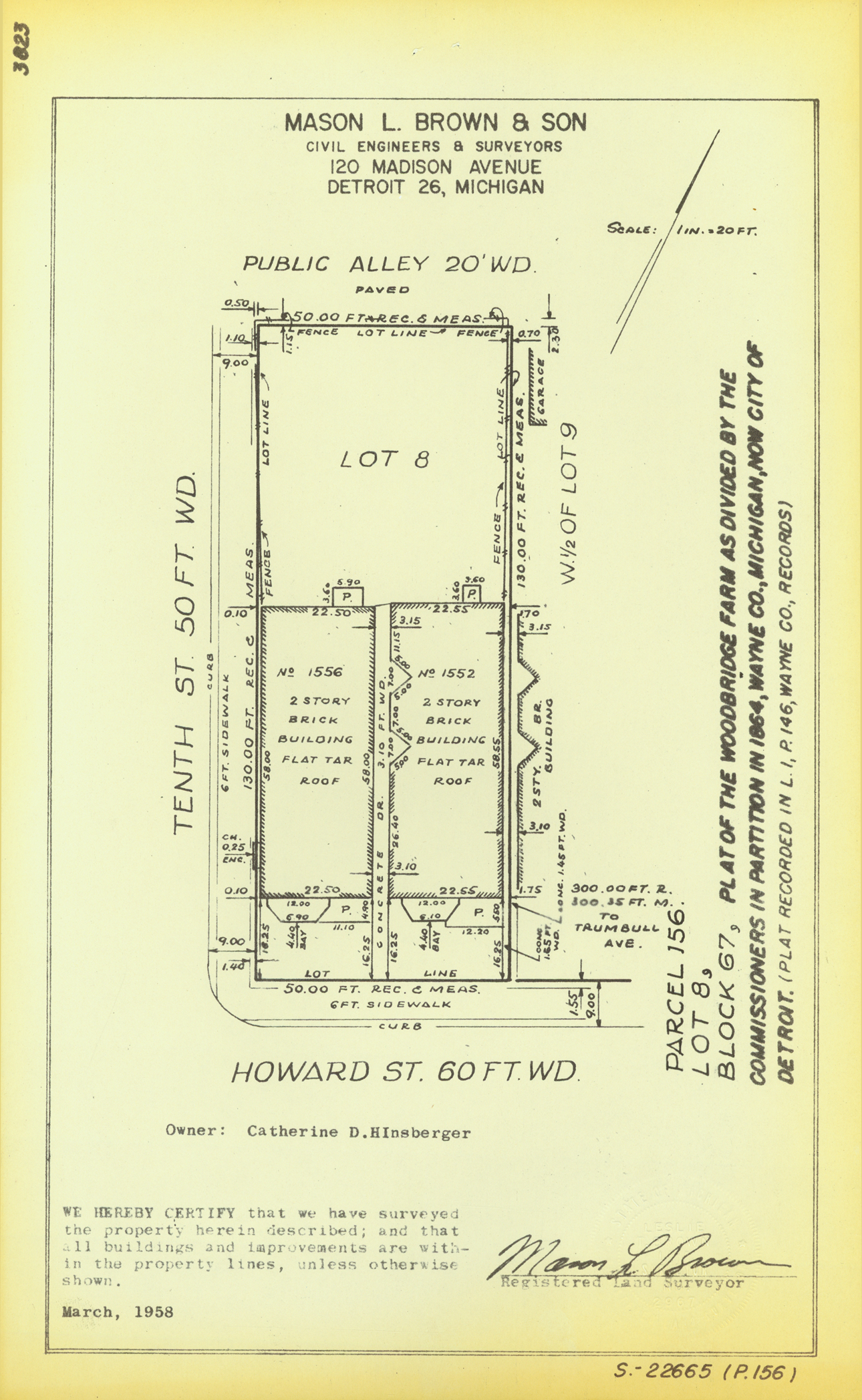 Plat map for property on the corner of Howard and 10th Street