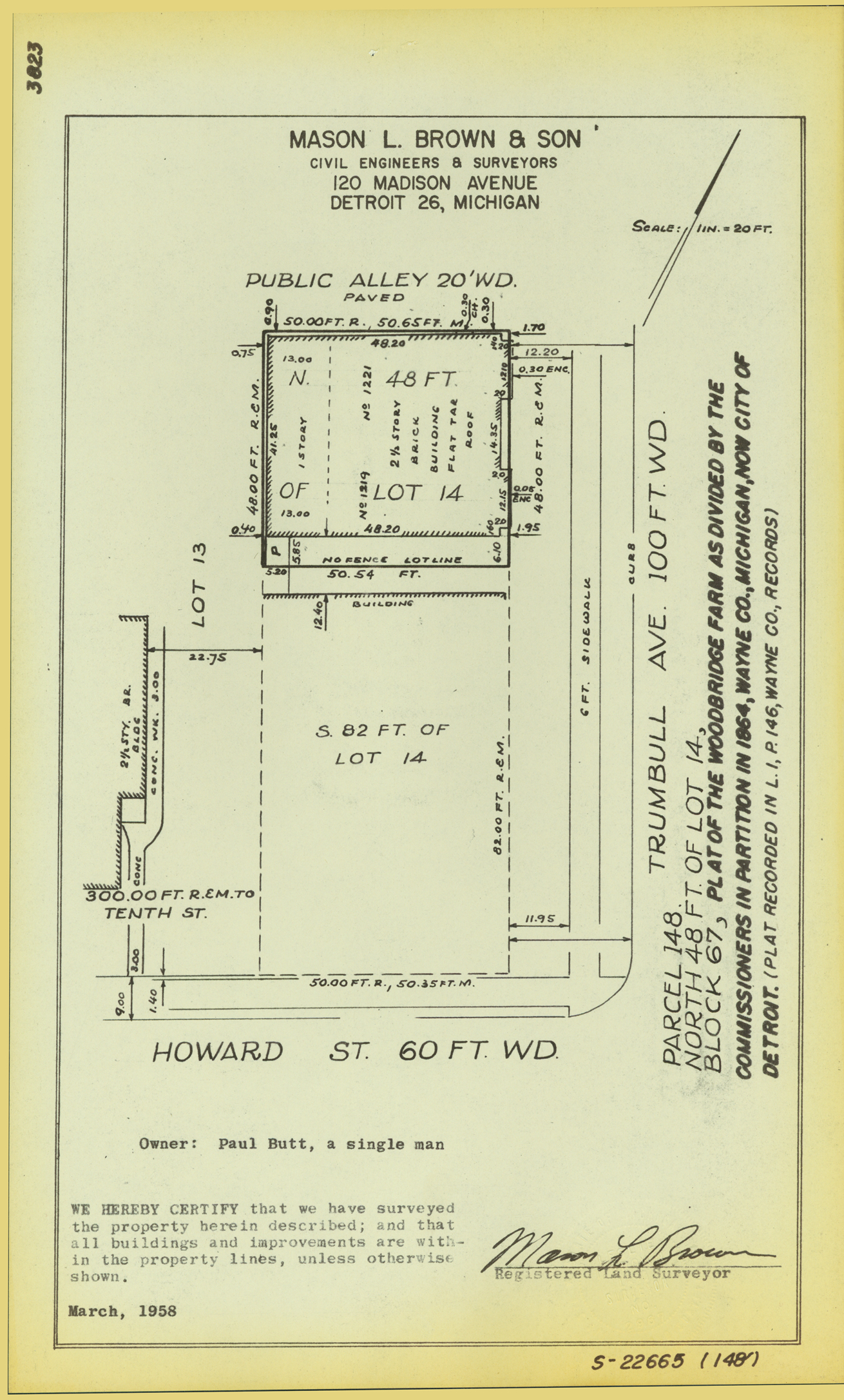 Plat map for property on the corner of Trumbull and Howard