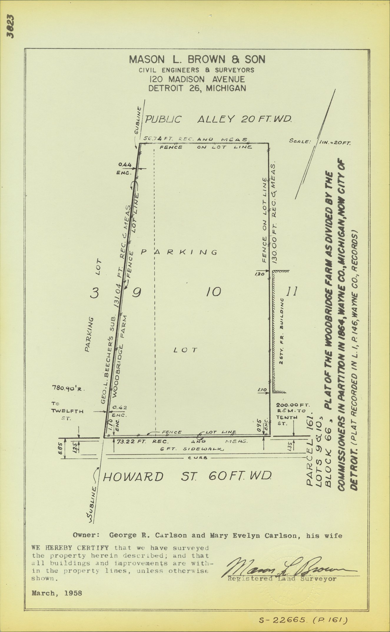 Plat map for property on Howard
