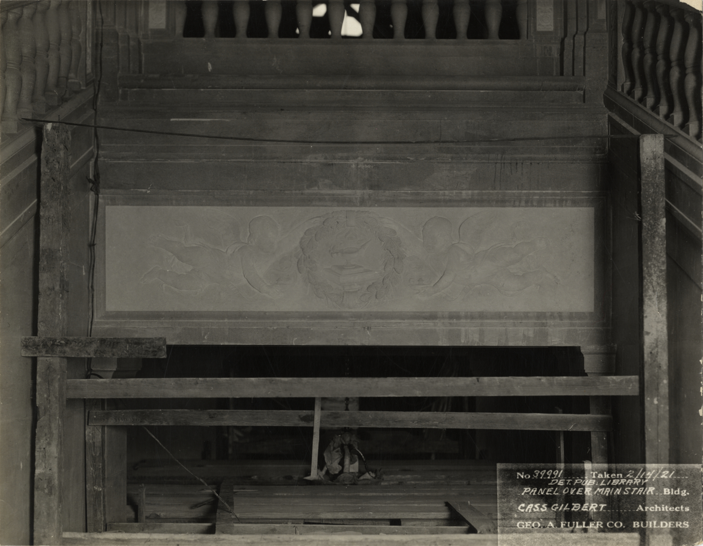 Panel over staircase at Main Library