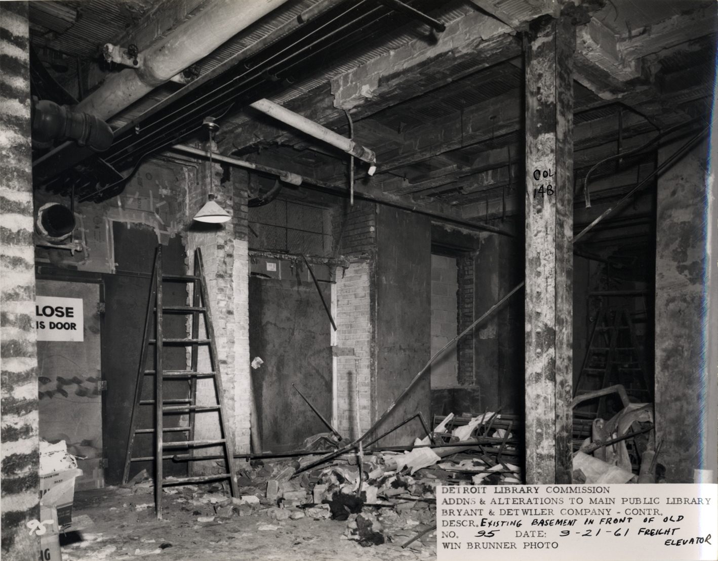 Basement area in front of old freight elevator, Main Library