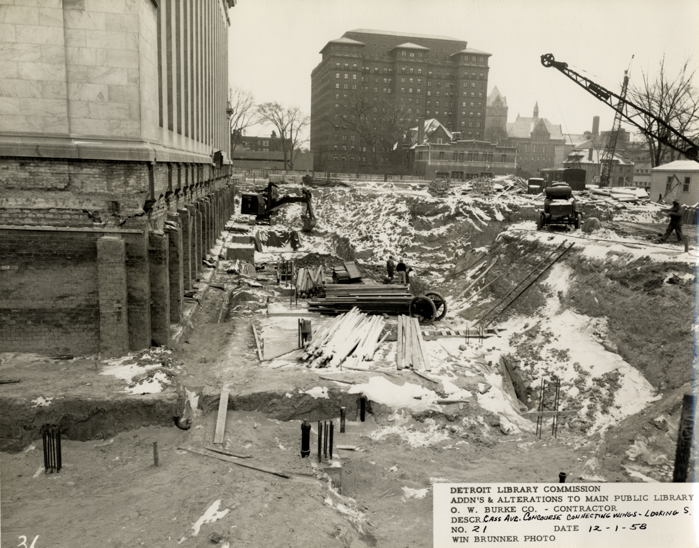 Cass Avenue concourse of Main Library under construction