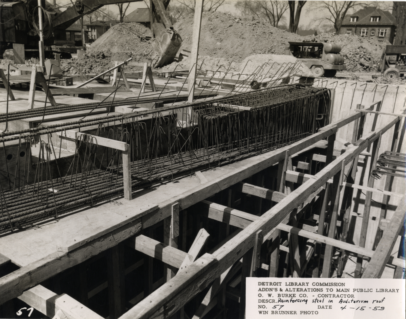 Construction of auditorium roof, Main Library