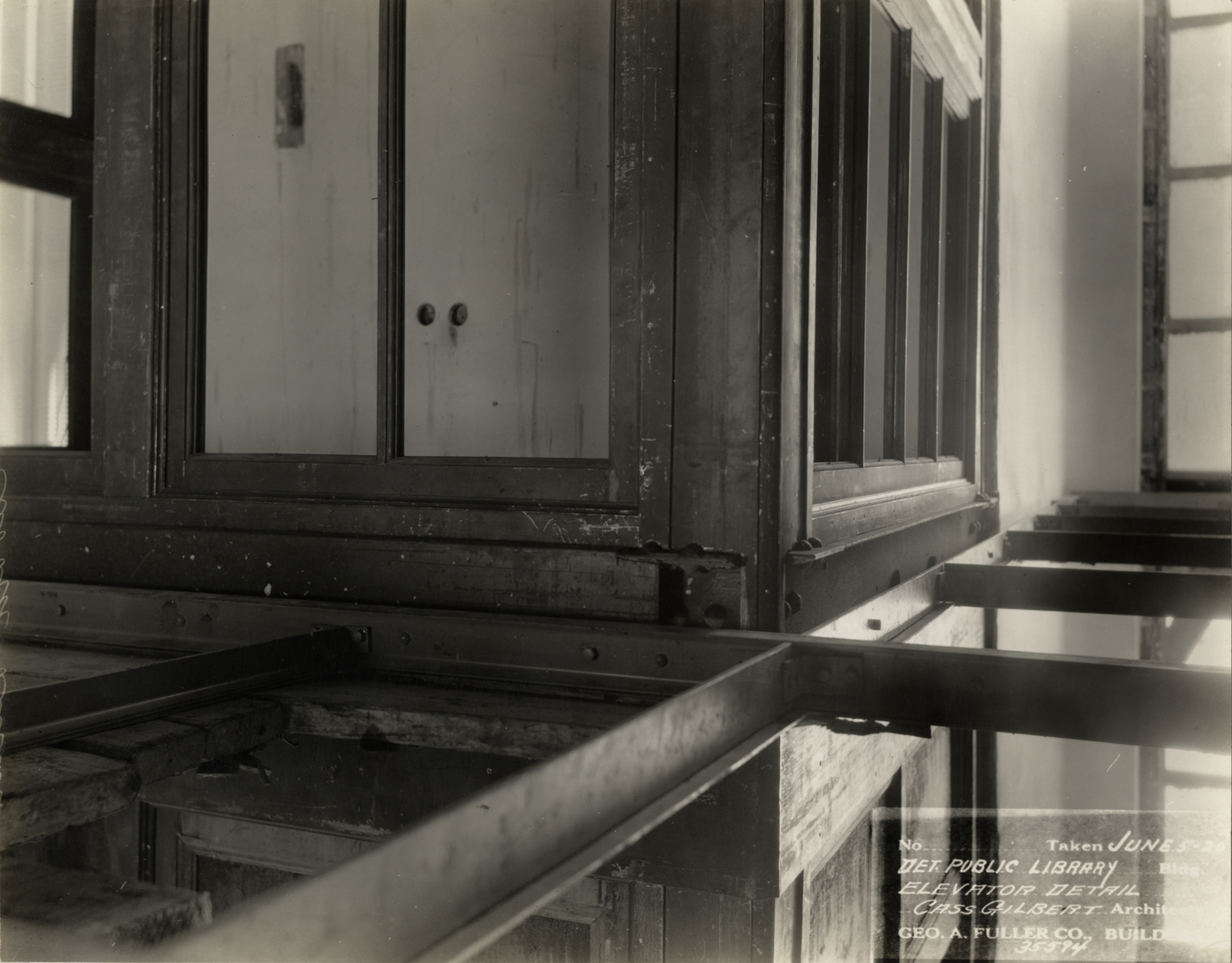 Detail of elevator at Main Library under construction