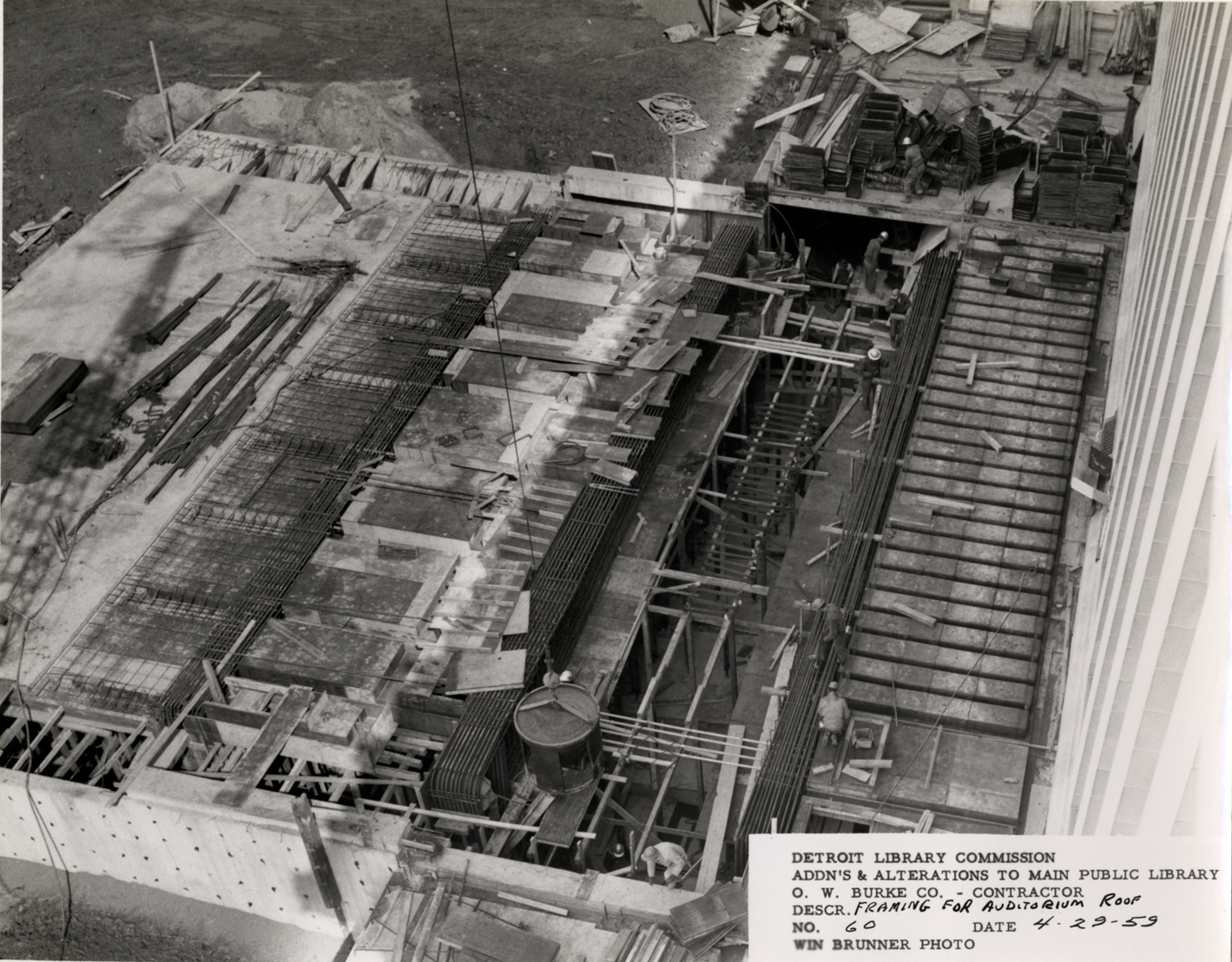 Construction of auditorium roof, Main Library