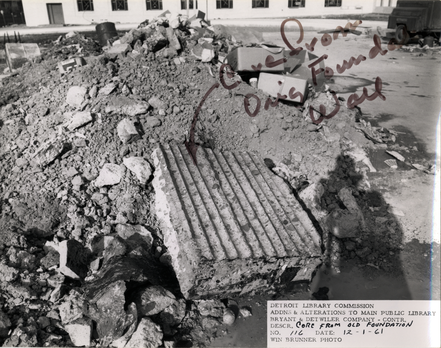Core from original foundation wall, Main Library