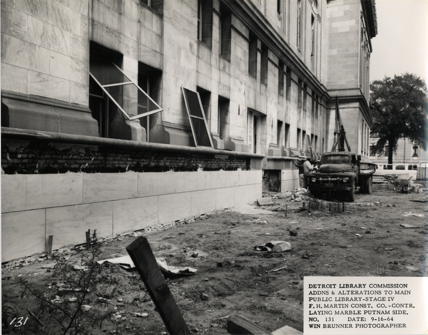 Installing marble on Putnam side of Main Library