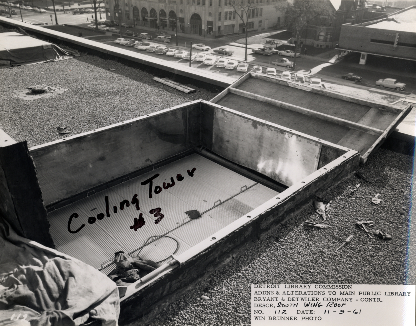 Cooling tower #3 on South Wing roof, Main Library