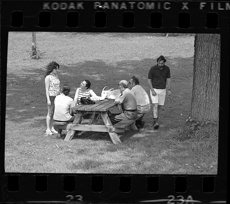 Group at picnic table, Bob-Lo Island