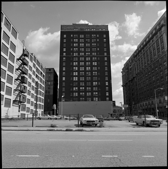 Parking lot and office building