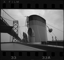 Bob-Lo ferry smokestack and Ambassador Bridge