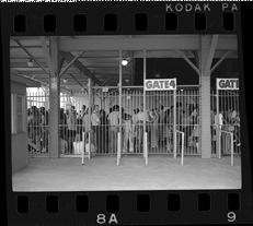 Passengers waiting behind gate for Bob-Lo ferry
