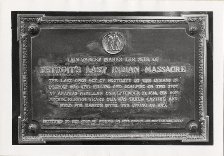 Plaque marking site of Detroit's last Indian massacre