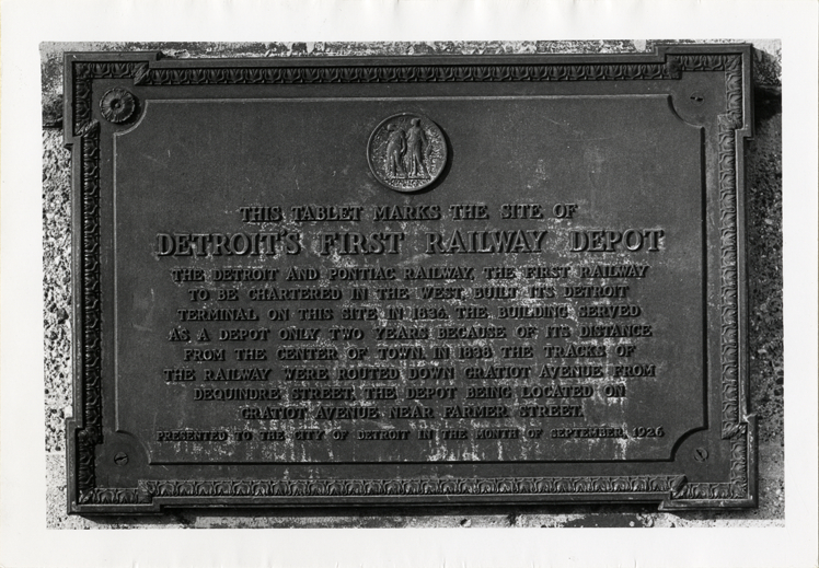 Plaque marking Detroit's first railway depot