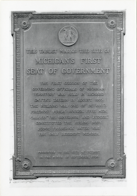 Plaque marking Michigan's first seat of government