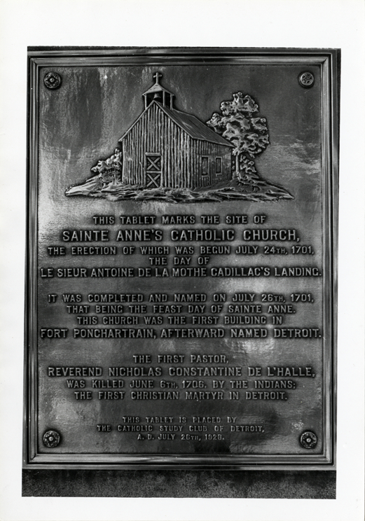 Plaque marking site of Ste. Anne de Detroit