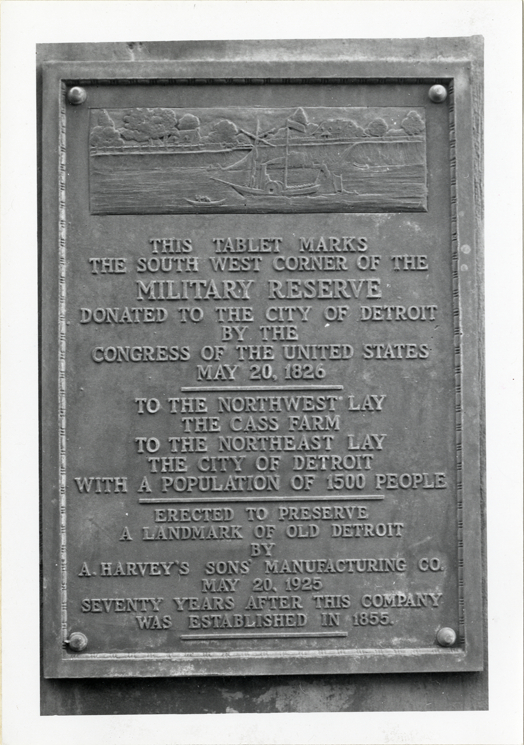 Plaque marking site of the southwest corner of the Military Reserve