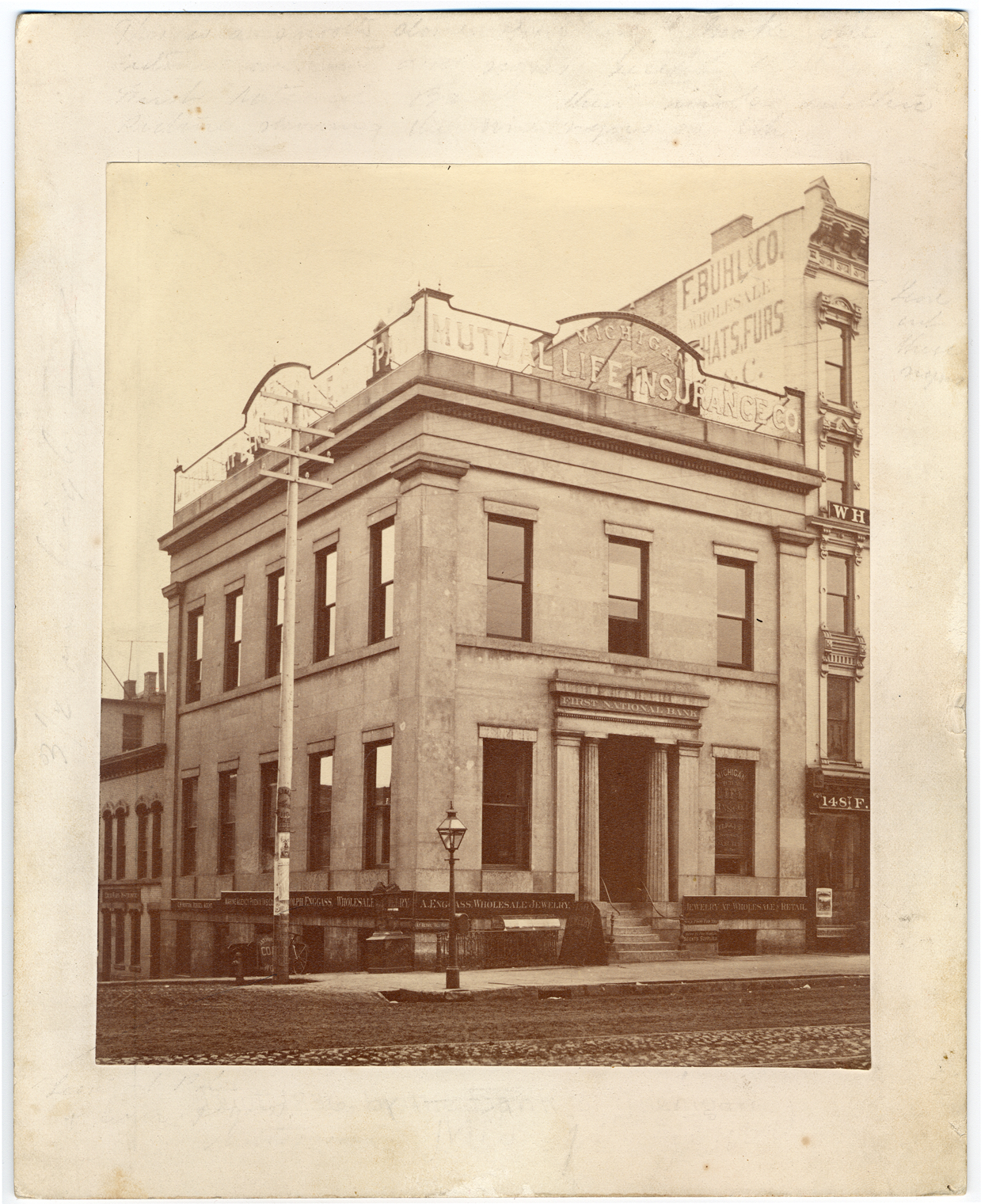 Close-up of First National Bank on Jefferson and Griswold