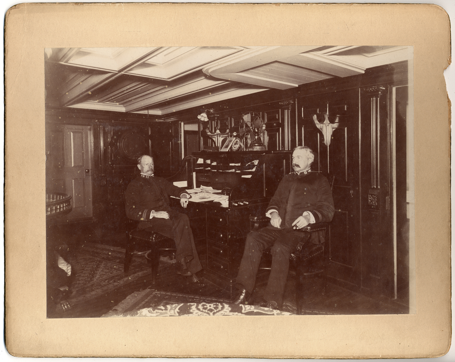 Officers in ship cabin