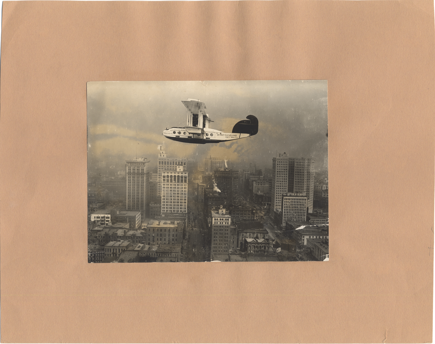 Airplane flying over Detroit