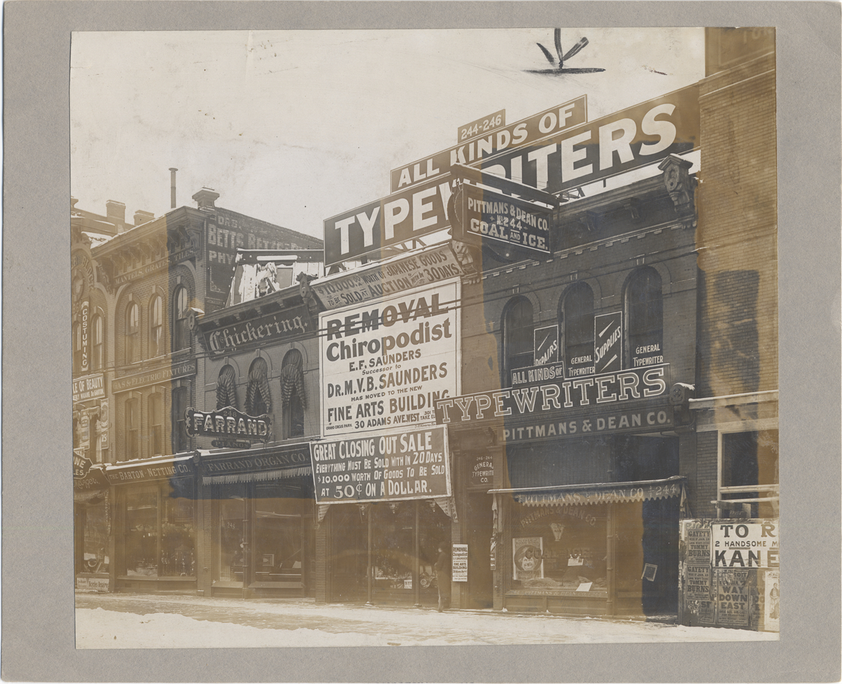 Buildings on Woodward before removal, 1906-1907