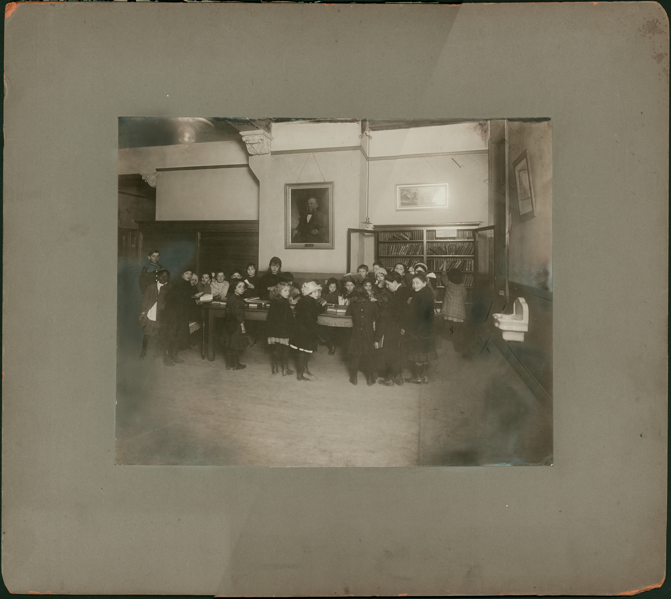 Students at Detroit Public Library substation, Bishop School