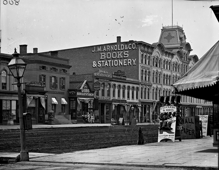 View of storefronts on Woodward