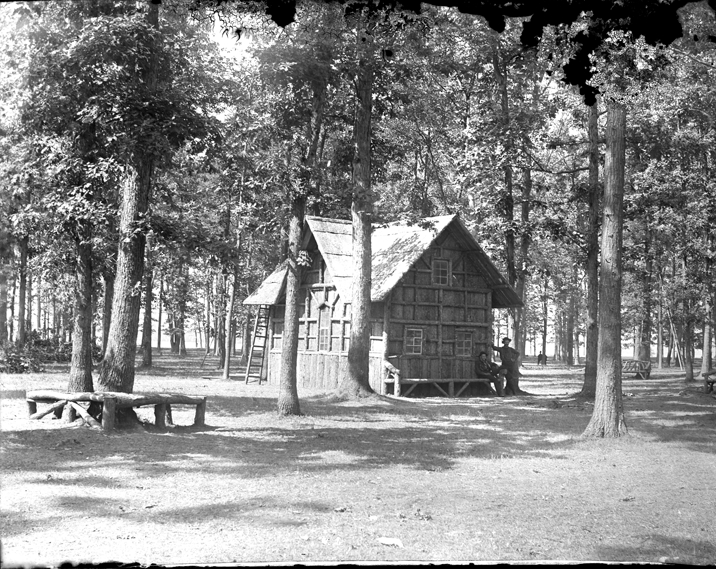 Wooden building among tall trees at Belle Isle Park