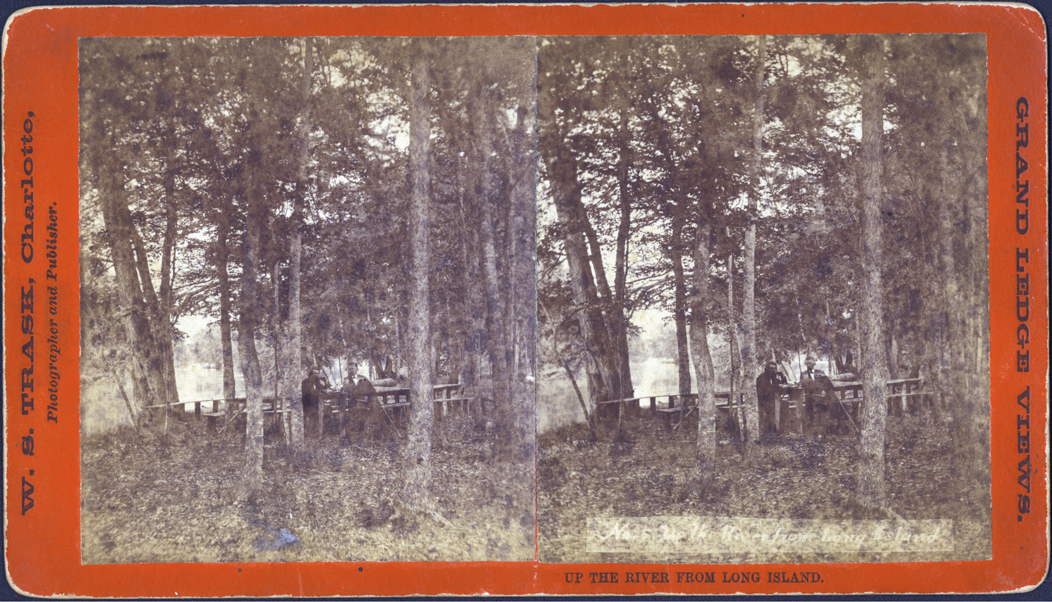 Two men in forest at Grand Ledge