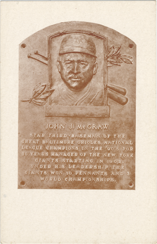 Biography and portrait of John J. McGraw on plaque