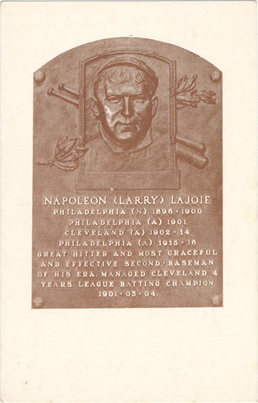 Biography and portrait of Larry Lajoie on plaque