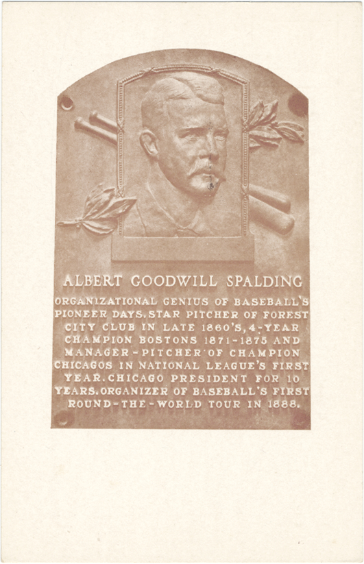 Biography and portrait of Albert Goodwill Spalding on plaque