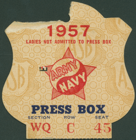 Press pass to 1957 Army-Navy game