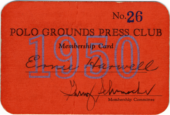 1950 Polo Grounds press club membership card
