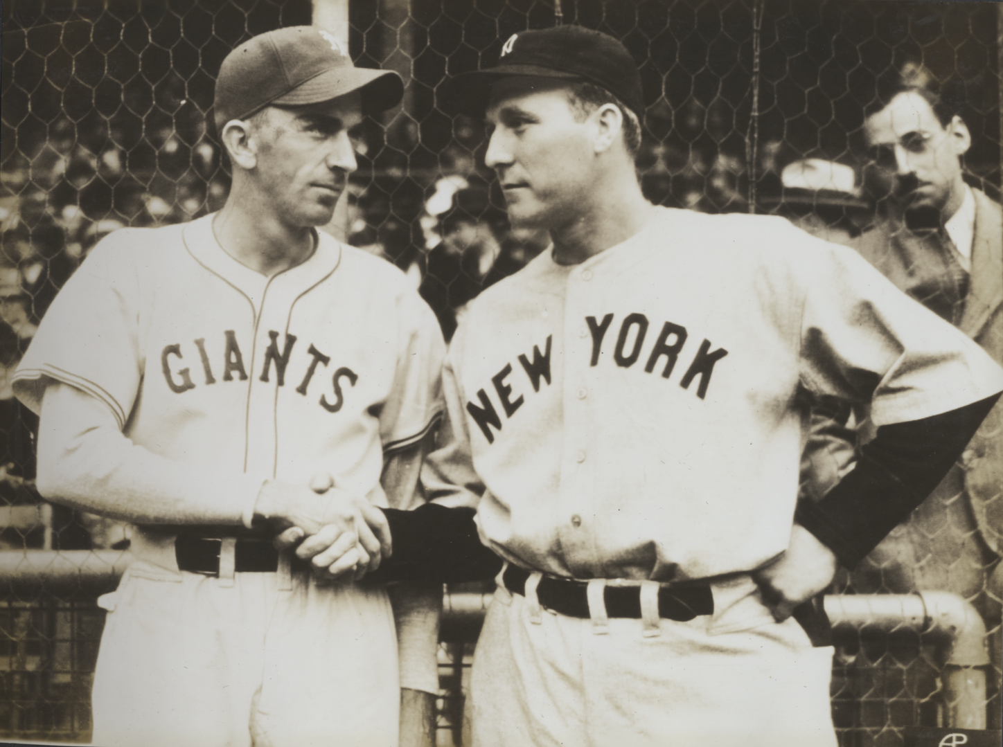 Carl Hubbell and Red Ruffing shaking hands