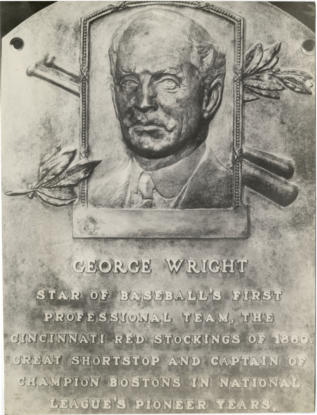 Biography and portrait of George Wright on plaque