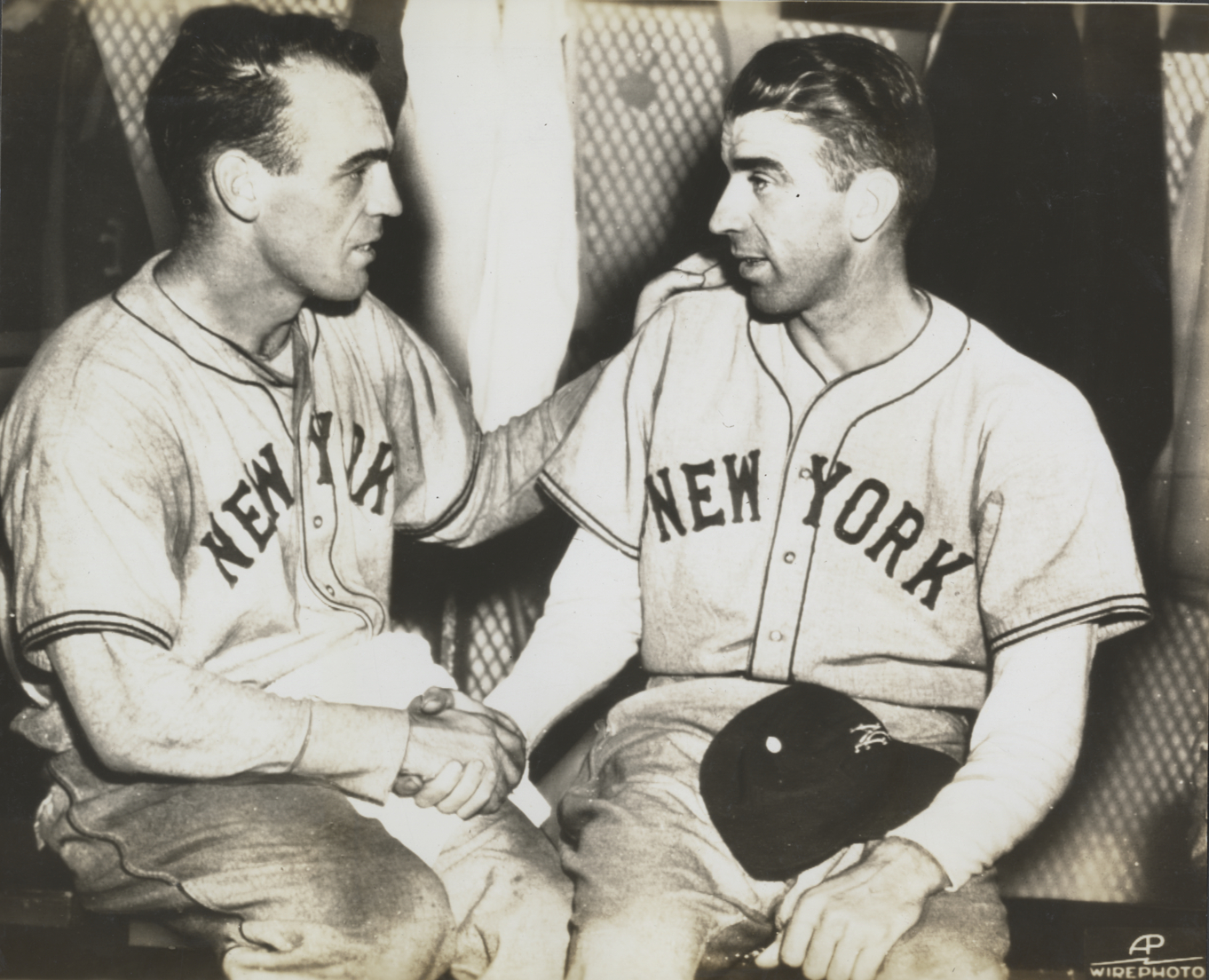 Hal Schumacher and Carl Hubbell shaking hands