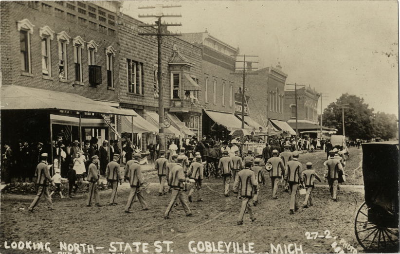 Band in parade, Gobleville, Michigan