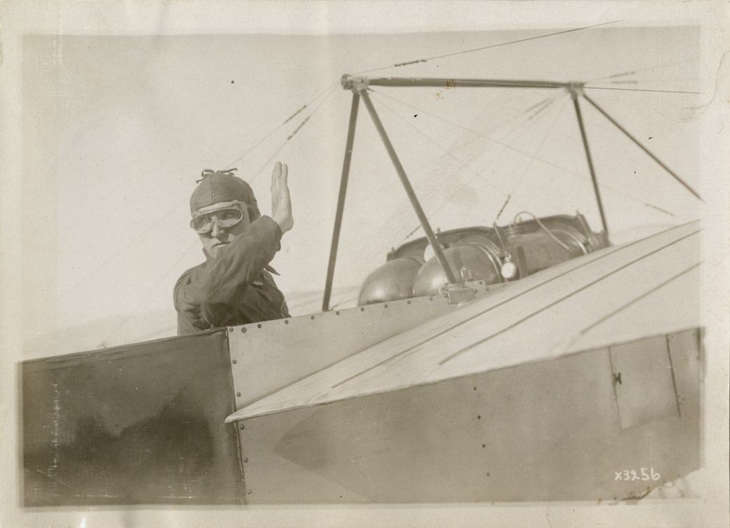 Aviator in airplane at Detroit aviation meet
