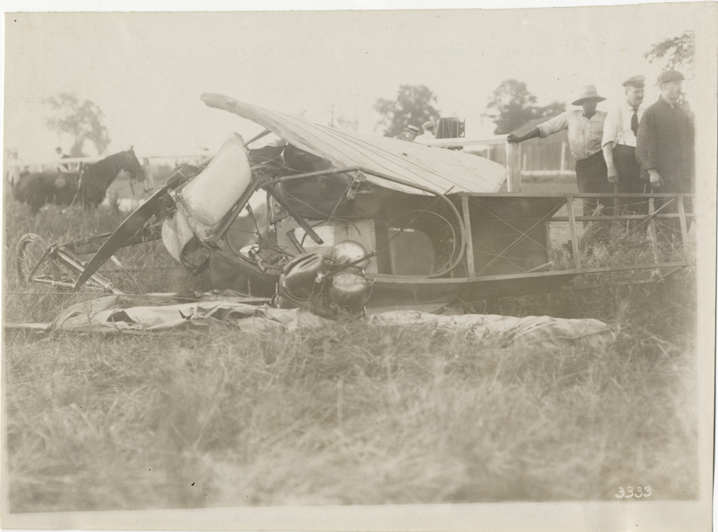 Damaged airplane at Detroit aviation meet