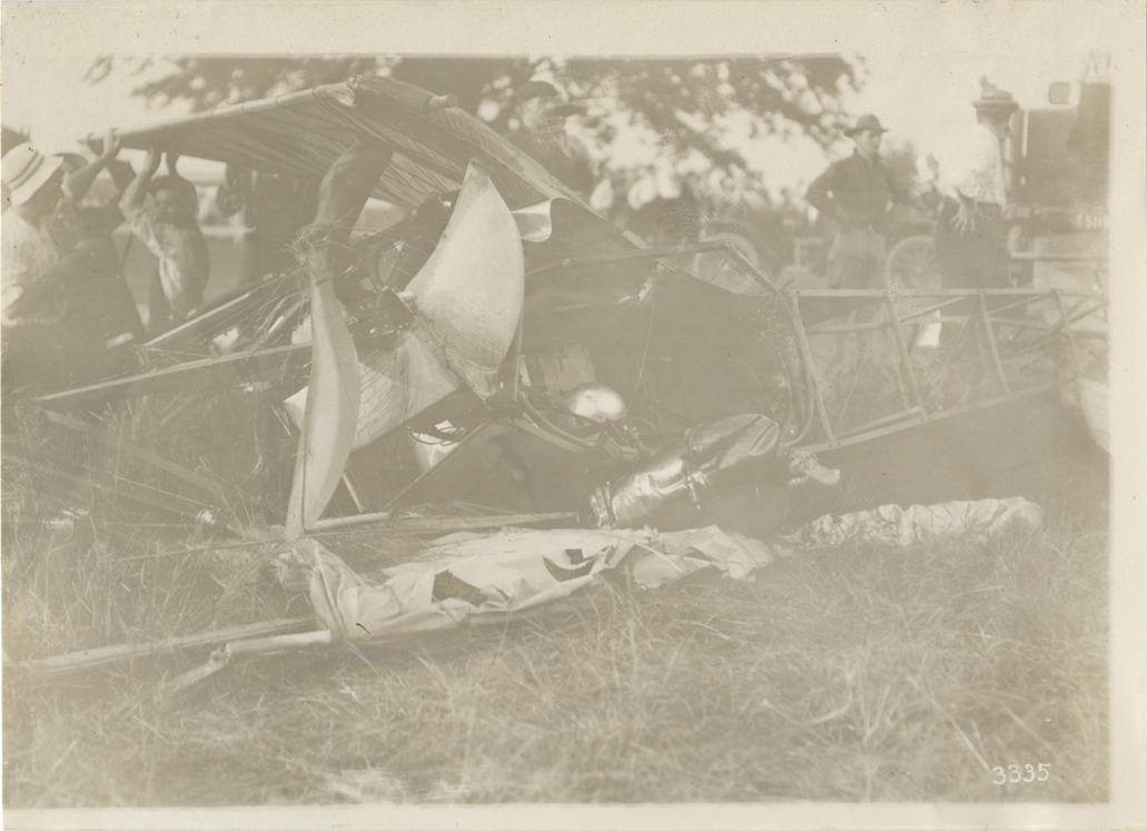 Damaged airplane at Detroit aviation meet