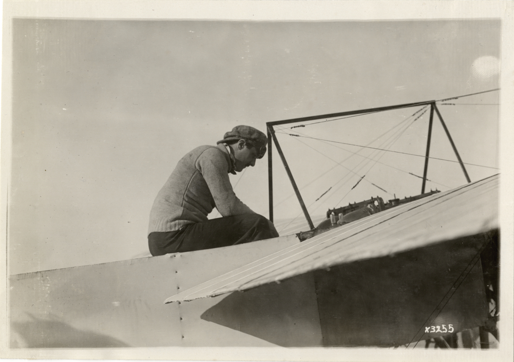 Aviator in airplane at Detroit aviation meet